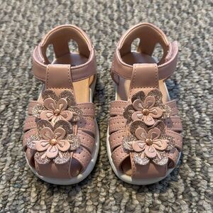 Toddler Size 6 Pink Flower Sandals, Closed-Toe with Velcro Straps